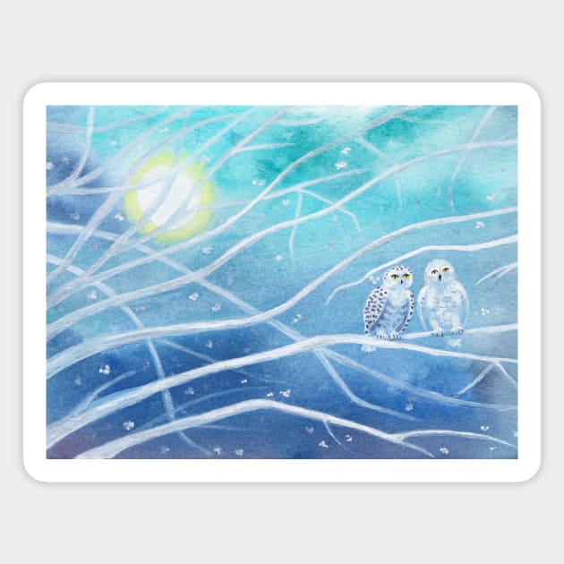 Snowy Owls On A Branch Magnet by CozyPixelFluff